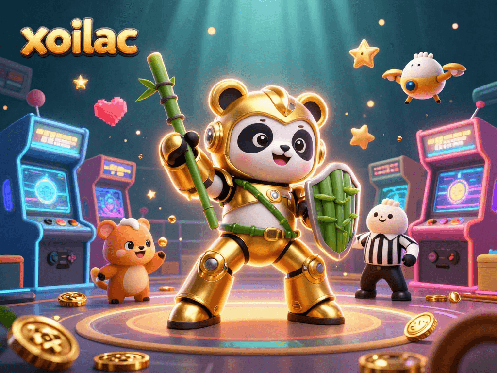 Engage in thrilling sports betting with Xoilac in a dynamic arena, featuring vibrant gaming elements.