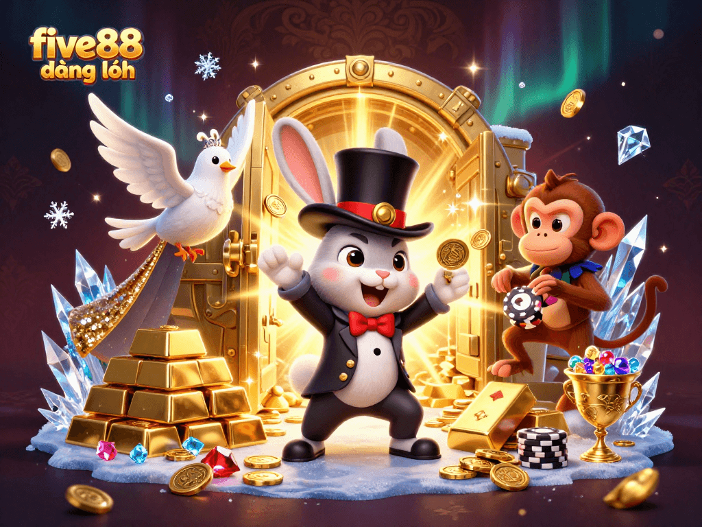 Experience 5 exciting games with five88 đăng nhập as enchanting characters delight in a magical casino scene.