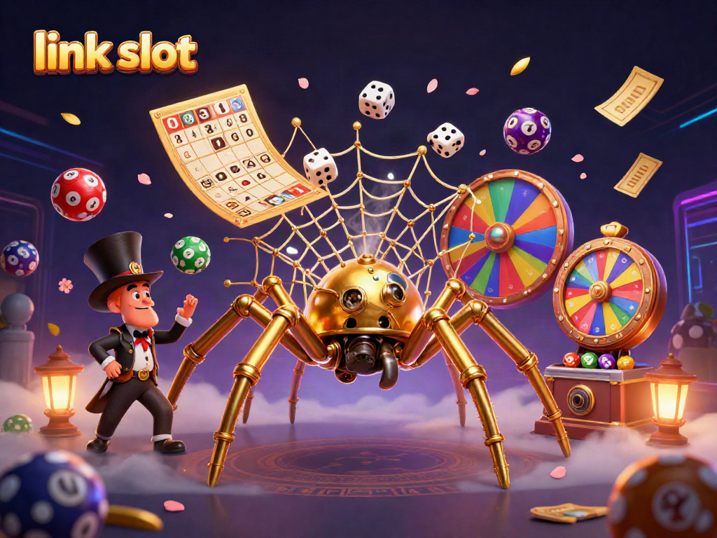 Catch the excitement with link slot in this vibrant 3D casino-themed illustration.