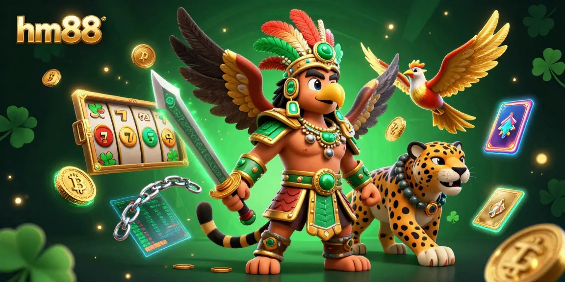 Spin to win at hm88 with stunning slots featuring Aztec eagle warriors and cryptocurrency elements.