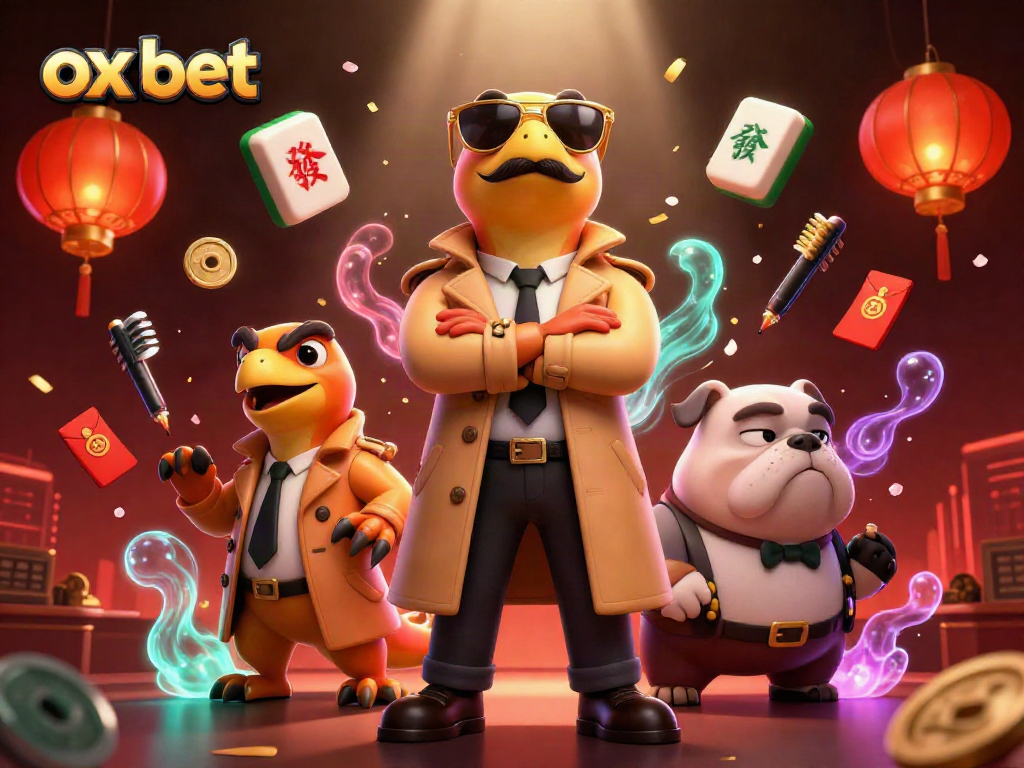 Engage with ox bet for thrilling casino action amidst vibrant 3D characters and festive elements.