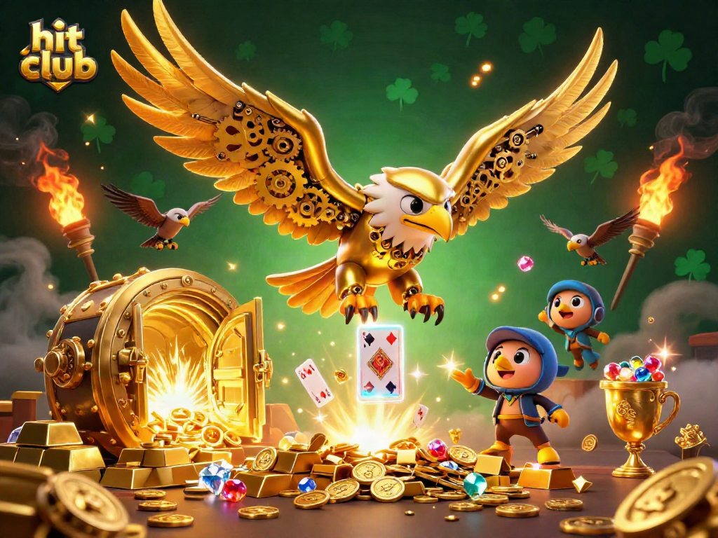 Experience thrilling jackpots at hit club with immersive 3D elements of gold and treasure.