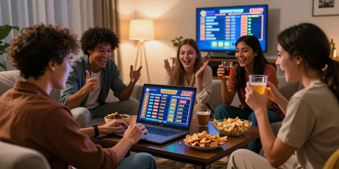Permainan situs slot seru di ruang tamu dengan teman-teman yang bersemangat.