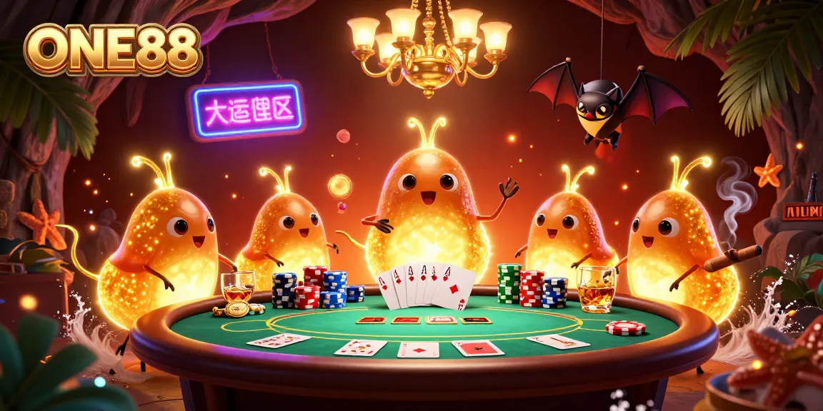 ONE88 casino glows with bioluminescent glowworms, vibrant poker scene enhancing the gaming experience.