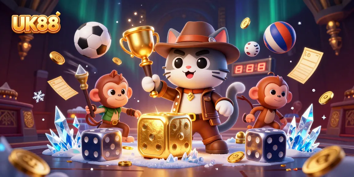 Engage with the exciting UK88 gaming scene featuring a treasure-hunting cat and dynamic elements.