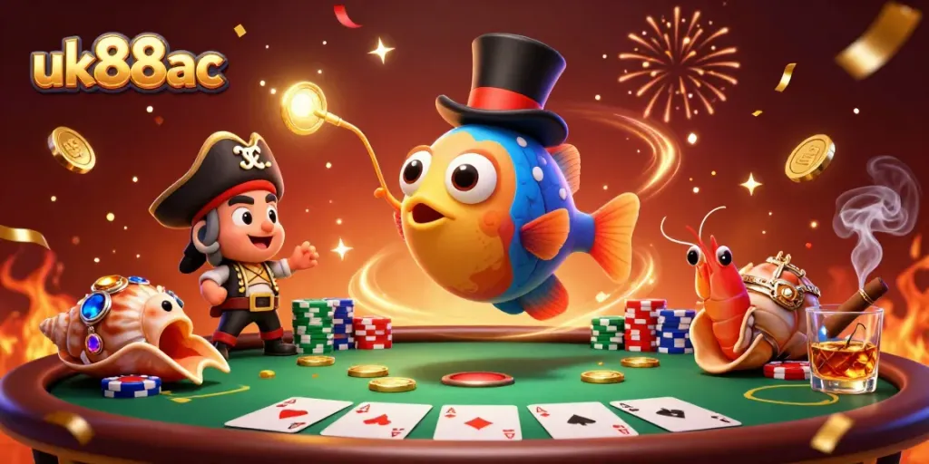 Experience the thrill of gaming with uk88ac featuring an anglerfish, shrimp, and treasure snail.
