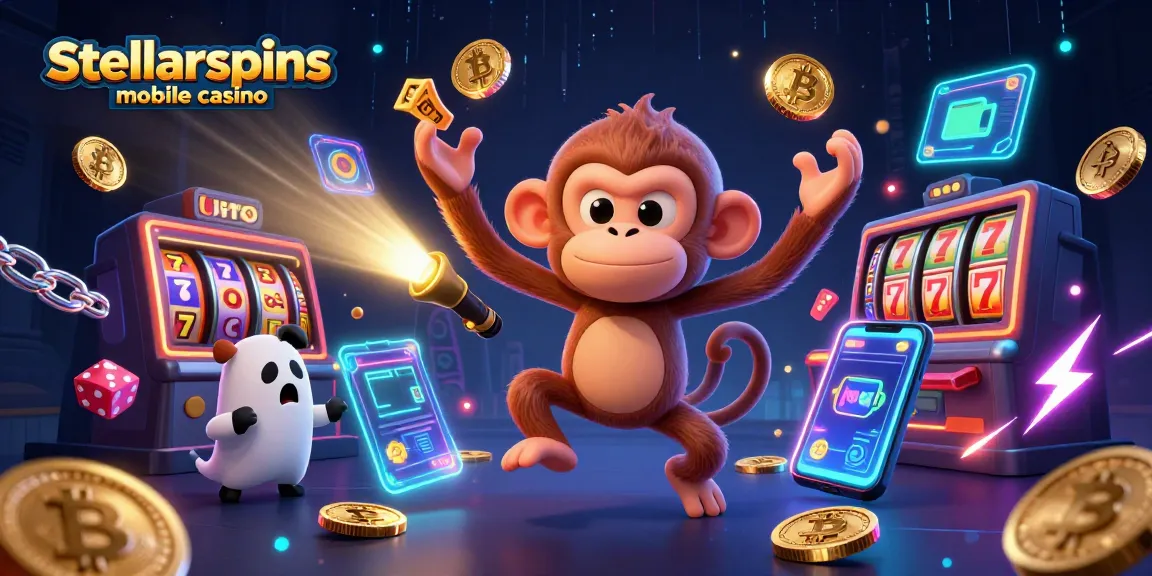 Experience the excitement of the stellarspins mobile casino with a vibrant 3D illustration showcasing dynamic gaming elements.