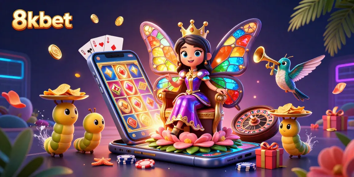 Experience the vibrant world of 8kbet with themed characters and lively casino elements.