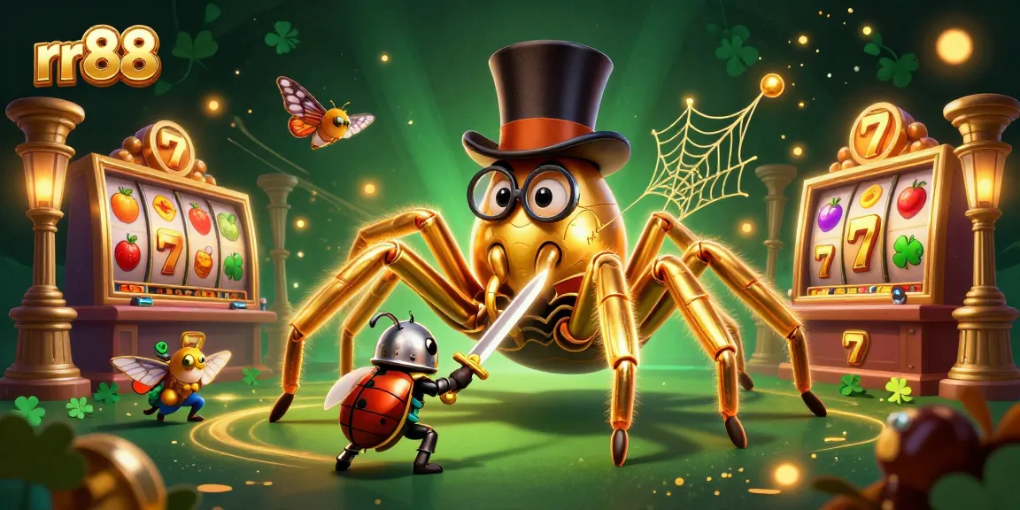 Engage with rr88 at this captivating casino illustration featuring a golden tarantula and beetle knight.