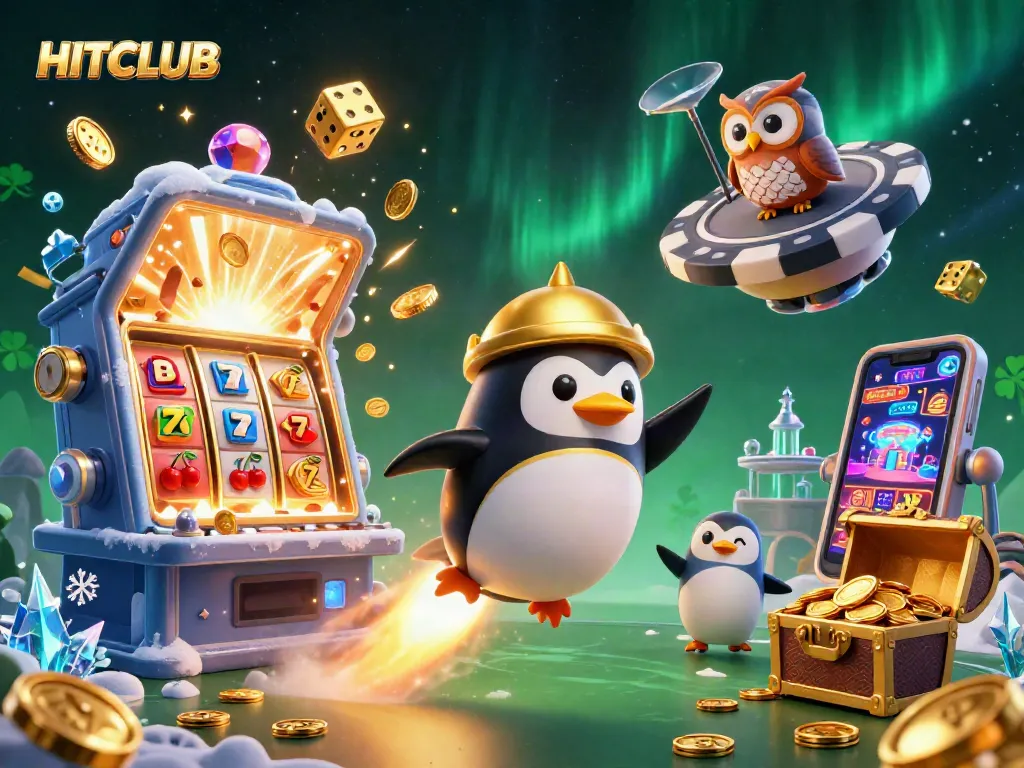 Experience the thrill of HITCLUB with vibrant gambling action featuring coins and slot machines.