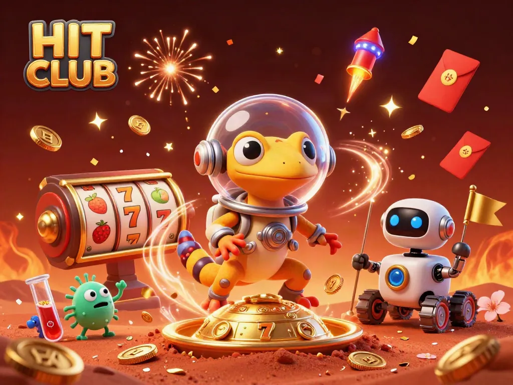 Engage with the HIT CLUB themed casino adventure featuring vibrant 3D characters and dynamic gaming elements.