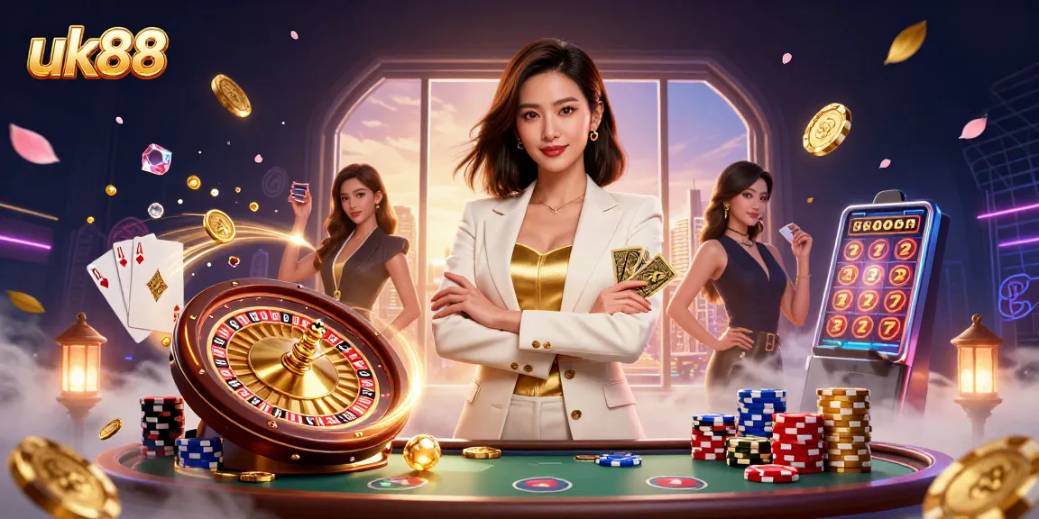 Engage in exciting gameplay with uk88's winning strategies showcased through glamorous casino elements.