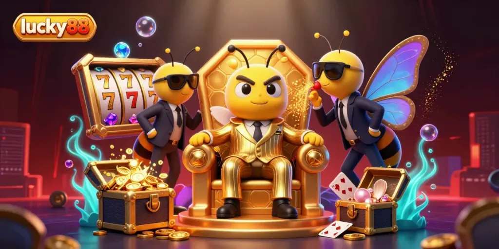 Play to win big at lucky88 with golden jackpot treasures, vibrant characters, and casino excitement.