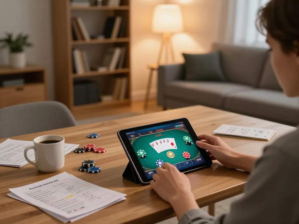 Engaging online gambling scene on Trang chủ Lu88 with a player enjoying poker on a tablet.