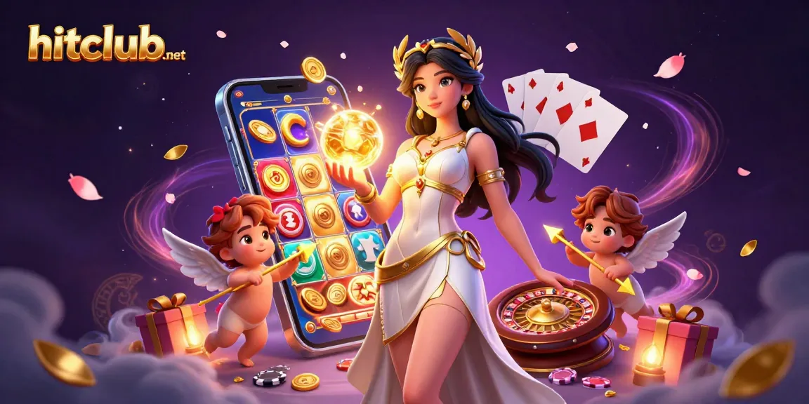 Experience the thrill of hitclub-net with a dazzling goddess and dynamic casino elements in a rich, vibrant scene.