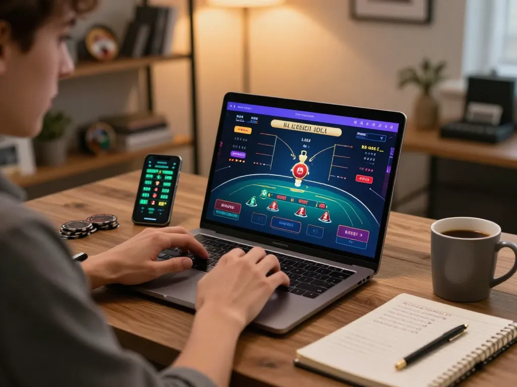 KJC player engaging in live dealer blackjack from a stylish home setup, showcasing strategic betting.