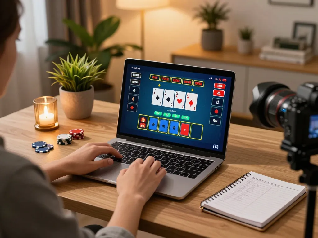 Nohu90 player engaging in live dealer blackjack online at home, displaying strategy notes.