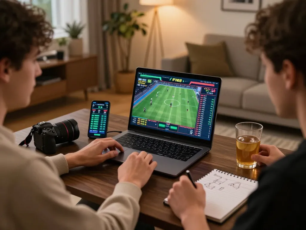 F168 sports betting action captured at engaging home gaming setup with laptop and smartphone interface.