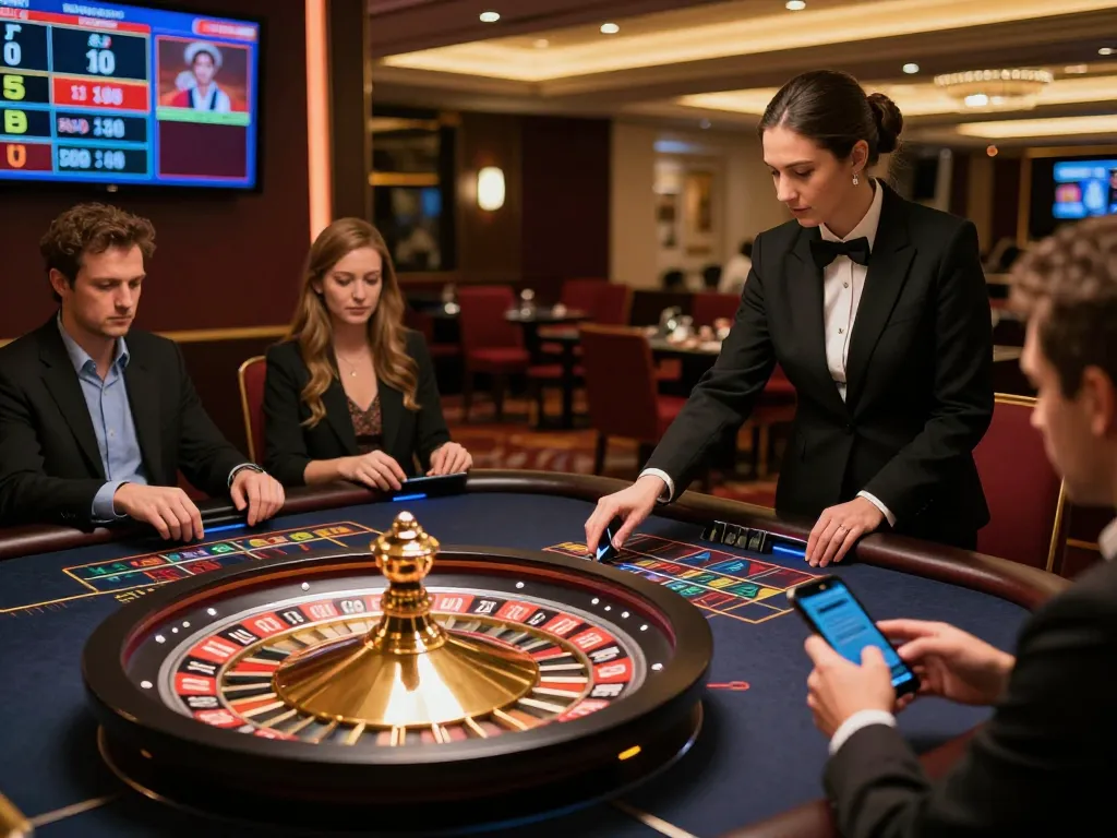 Engaging live dealer roulette game scene at Uk 88 online casino, capturing professional croupier and focused players.