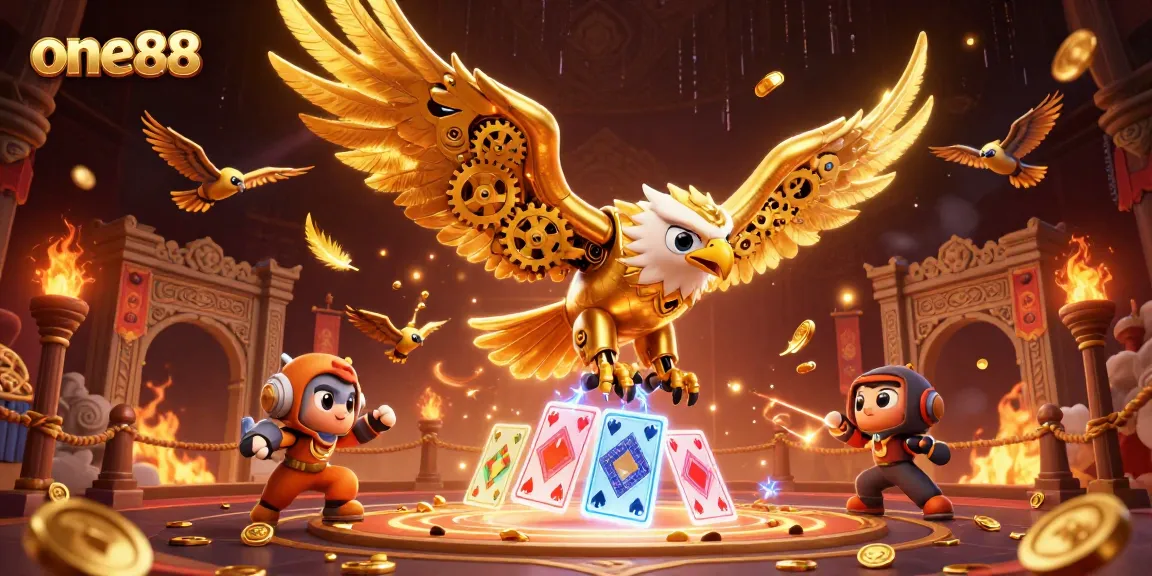 Experience exhilarating wins with one88's dynamic casino scene featuring golden eagle and holographic cards.