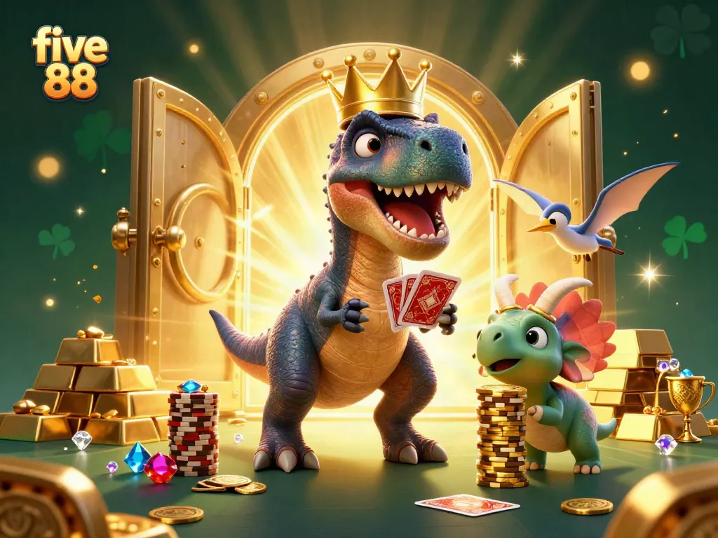 Five 88 showcases a vibrant casino scene featuring characters and treasure elements, enhancing excitement and engagement.