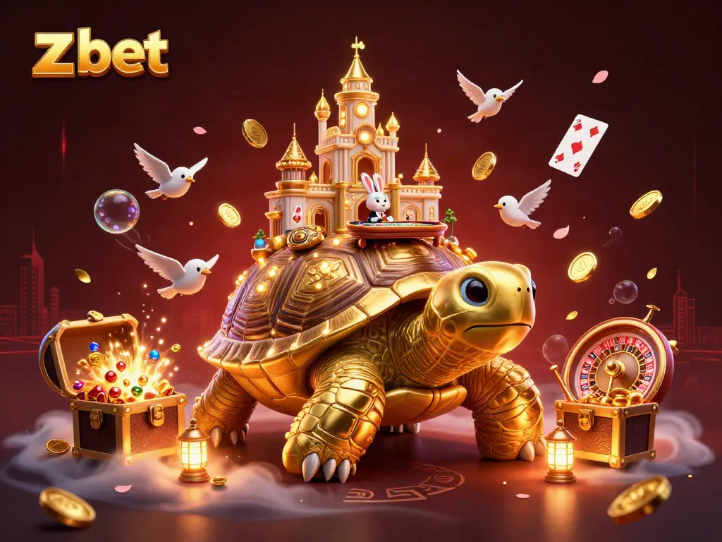 Experience z bet with a vibrant 3D casino scene featuring a golden tortoise and exciting game elements.