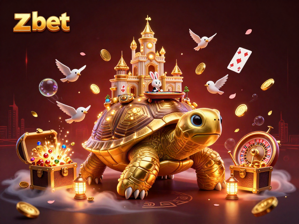 Experience z bet with a vibrant 3D casino scene featuring a golden tortoise and exciting game elements.
