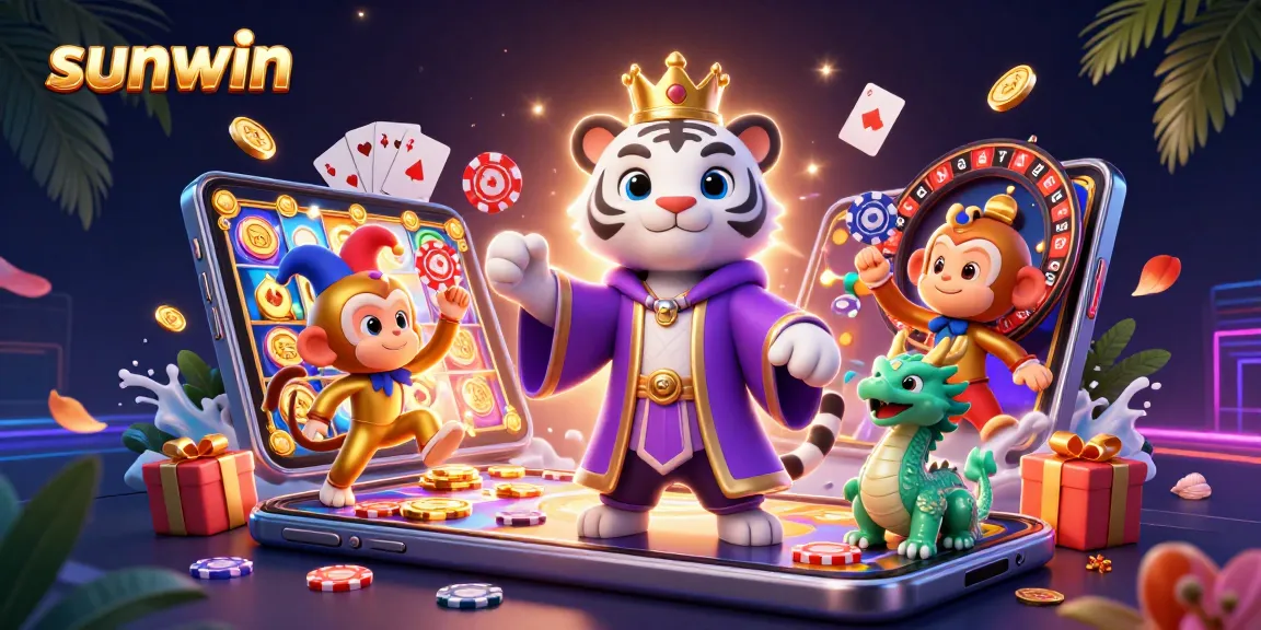 Engage with sunwin's thrilling slot experience featuring vibrant characters and casino elements.