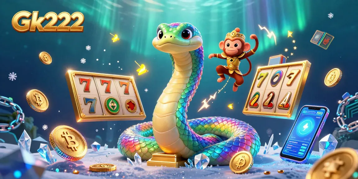 Experience thrilling gaming action with Gk222 as a vibrant rainbow serpent and monkey king dominate the digital casino realm.