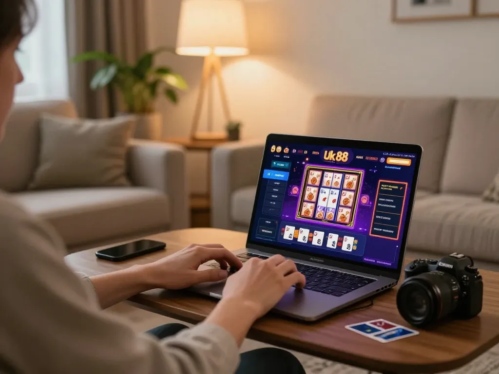 Enjoying an immersive Uk 88 online gambling experience at home with engaging game graphics.