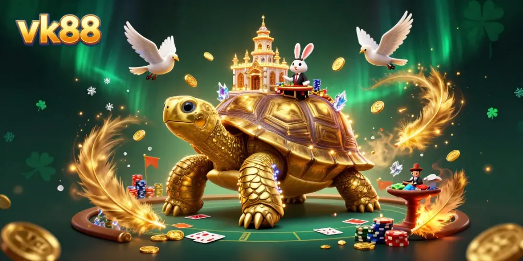 Engage in winning strategies at vk88 with a vibrant depiction of a casino scene full of excitement.