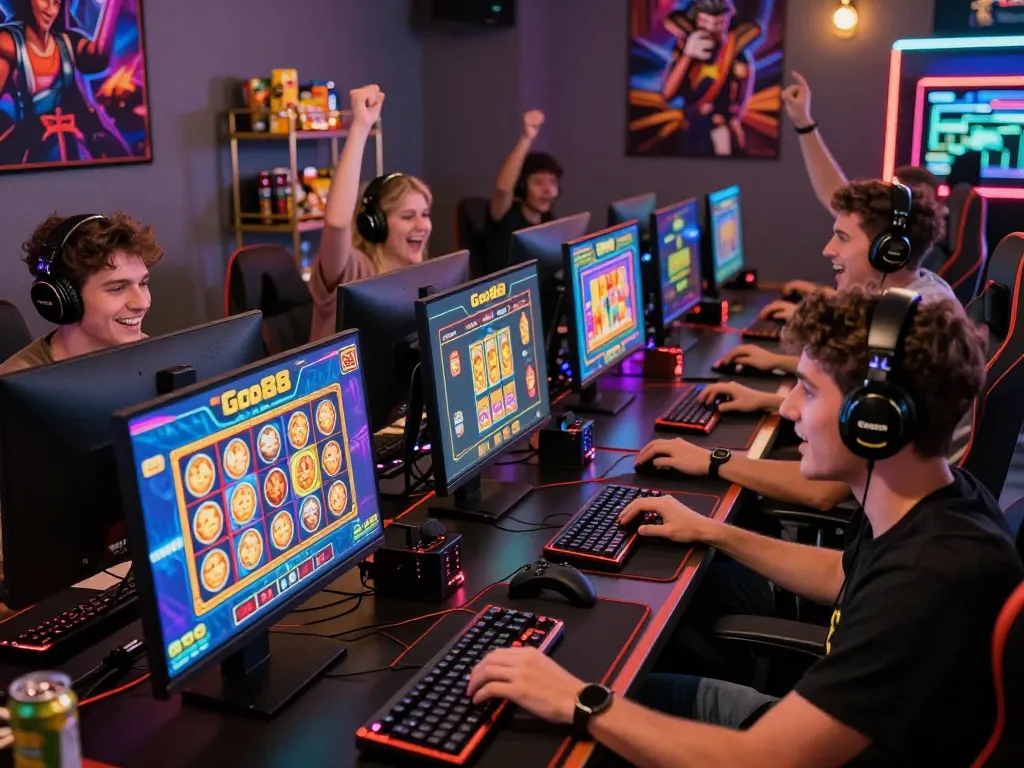 Engaging Go88 gaming scene with friends enjoying online rewards and vibrant graphics.