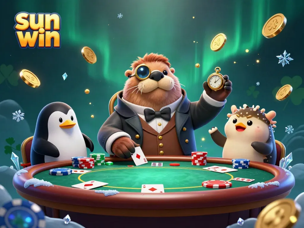 Experience the excitement of sun win games at the underwater poker table with dynamic characters and elements.