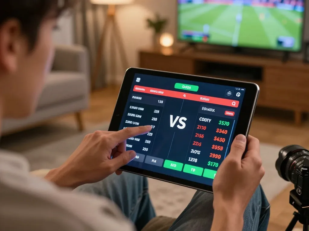 Engaging scene of Nhà cái Da88 sports betting on a tablet with live odds and statistics.