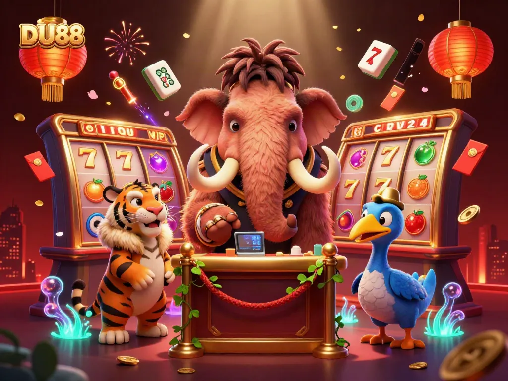 Engage with DU88's dynamic casino atmosphere featuring whimsical characters and vibrant gaming elements.