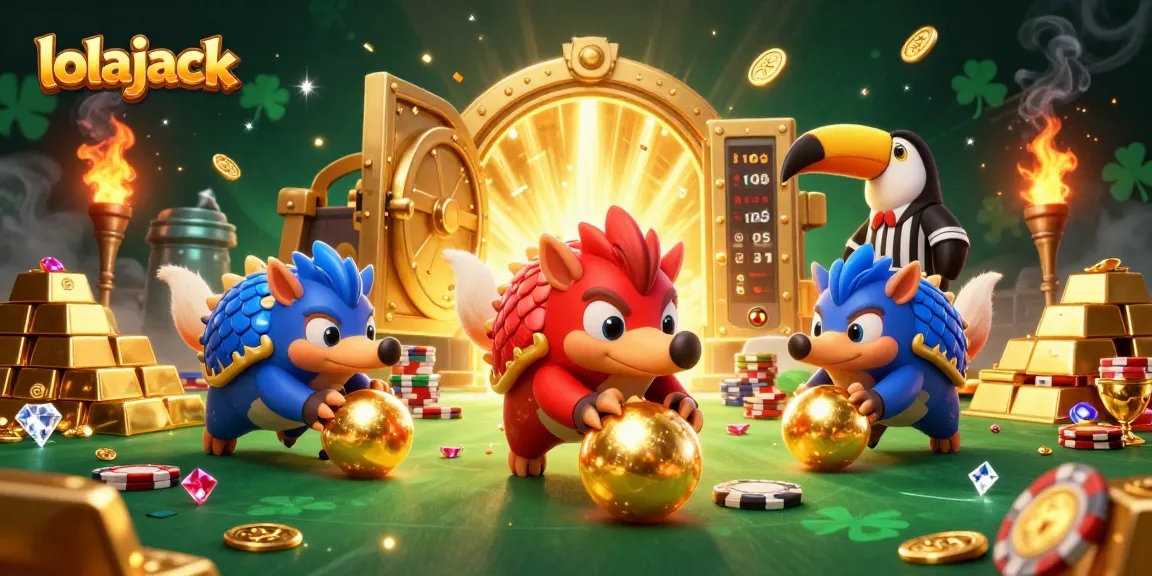 Experience gaming excitement with lolajack as rival pangolins playfully compete in a vibrant casino scene.