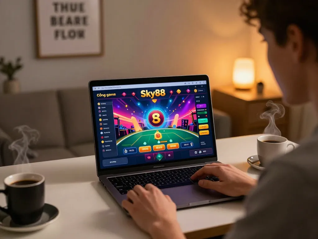 Cổng game Sky88 engaging gameplay on a modern laptop showcasing exciting online casino options