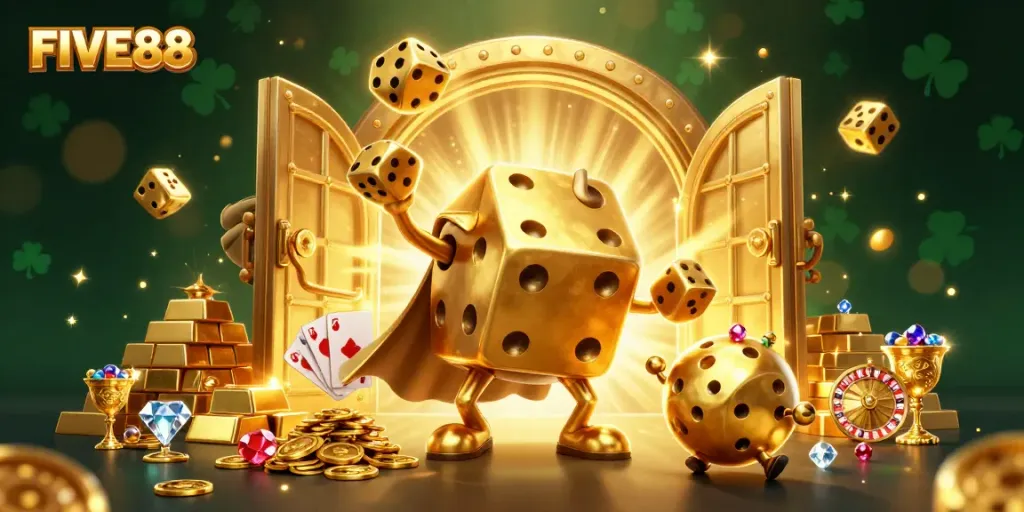Try your luck with FIVE88 at the captivating 3D casino world filled with treasures and games!