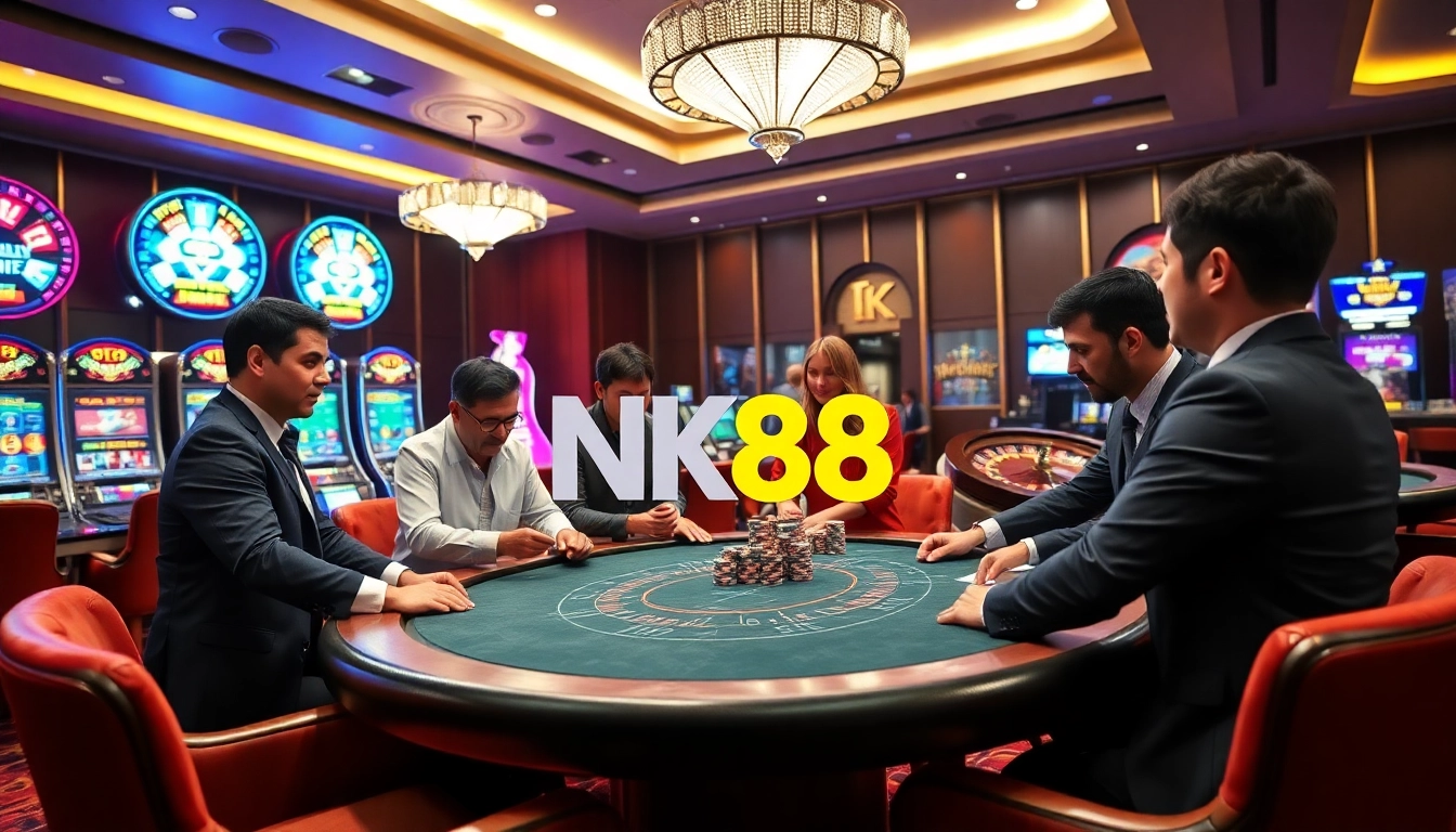 Experience the excitement of professional gambling at NK88 with vibrant casino visuals.