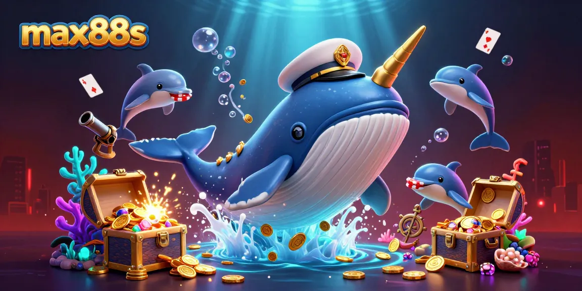 Engage with max88s as the colorful cartoon whale and dolphin companions playfully showcase this vibrant casino scene.