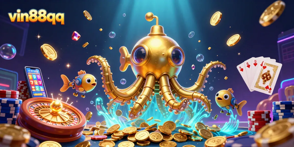 Spin to win at vin88qq with this vibrant 3D casino scene featuring golden coins and thrilling gameplay.