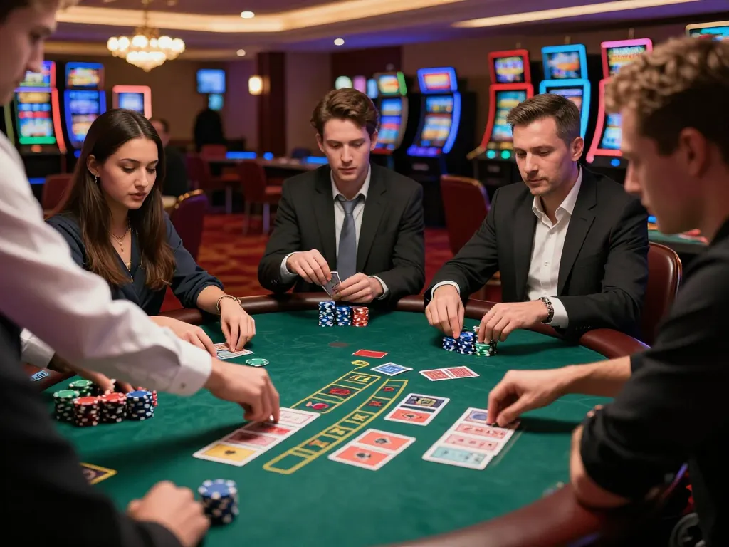 Players strategizing their moves at a blackjack table, highlighting Fun88 com gaming excitement.