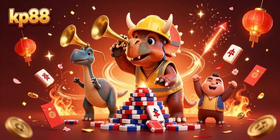 Experience kp88's thrilling slots with vibrant characters, celebrating casino excitement and game diversity.