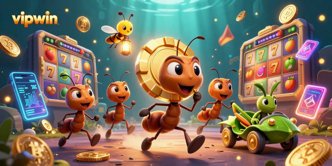 Experience thrilling gameplay at vipwin with playful ants on a golden poker adventure.