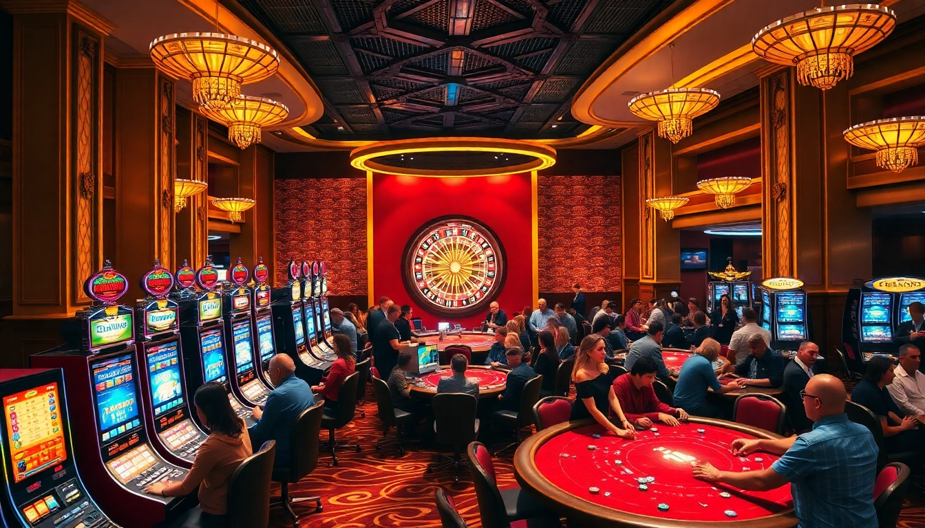 Experience exciting gameplay at 78WIN with vibrant slot machines and poker tables.