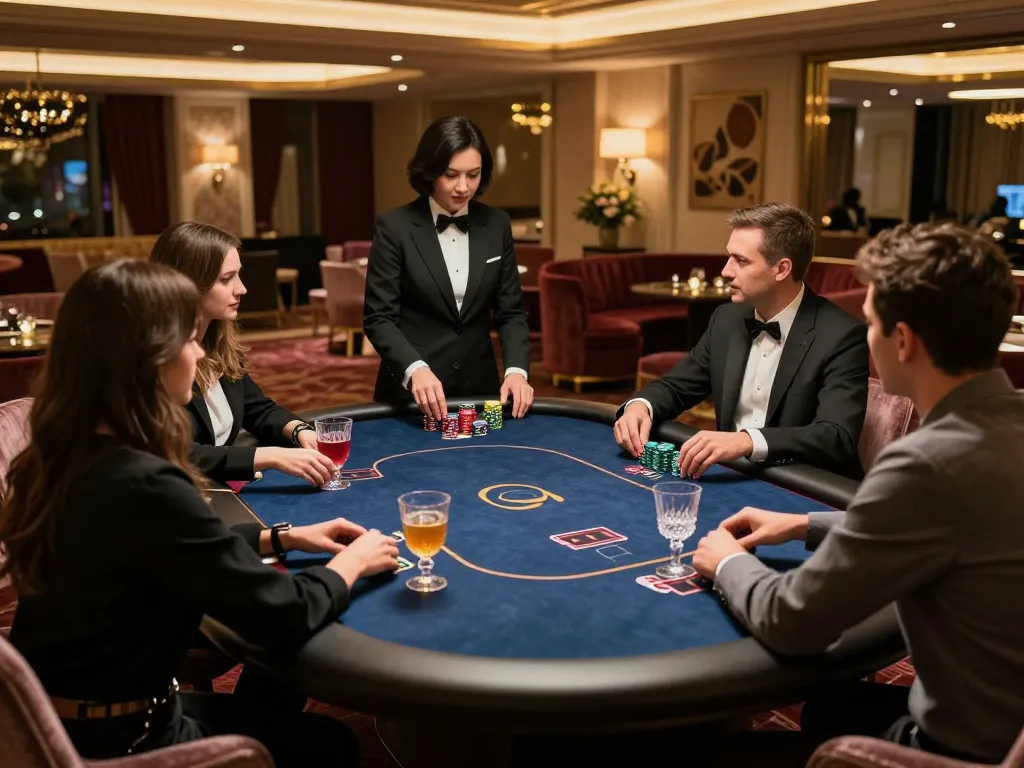 Players engaged in high-stakes poker at PHPVIP's exclusive VIP area showcasing excitement and luxury.