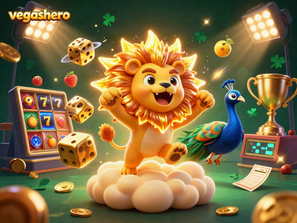 Engage in thrilling gameplay with vegashero featuring a lion and a vibrant casino backdrop.