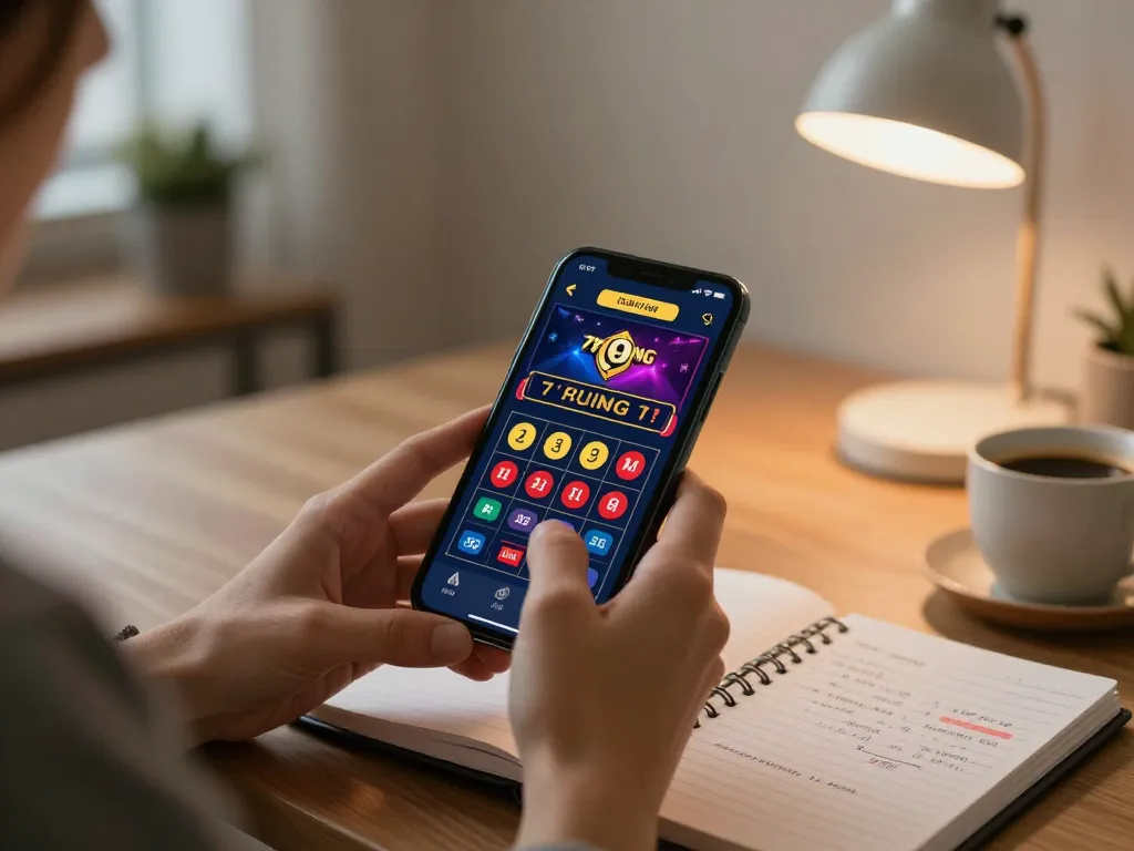 Engaging with the 79king mobile app for live dealer games in a cozy home office.