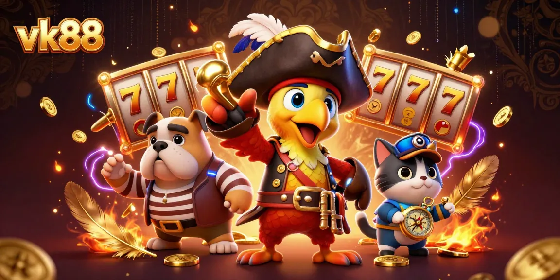 Engage in thrilling slots with vk88 featuring pirate and bulldog character art