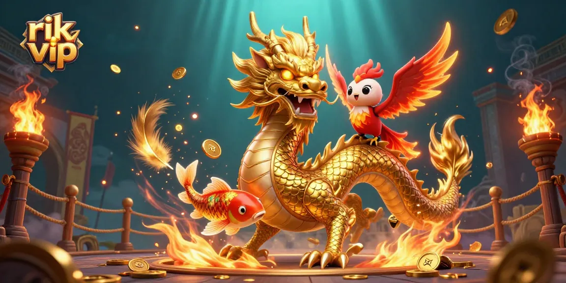Join the excitement of rik vip with vibrant casino elements and dynamic characters in a rich 3D illustration.